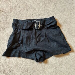 Christian Siriano NY Belted Black Linen Shorts